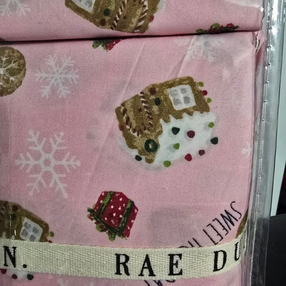 Rae Dunn Sweet Holiday Queen Sheet Set Pink Gingerbread Christmas Bedding NEW
